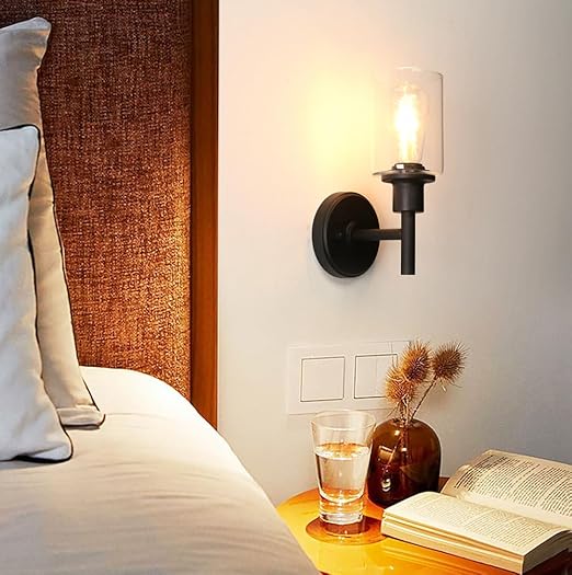 Retro Style Wall Lights Industrial Cylindrical Glass Lampshade Single Head Vintage Wall Sconces Indoor Light for Loft Bar Kitchen Lamp Bedroom Vanity Mirror