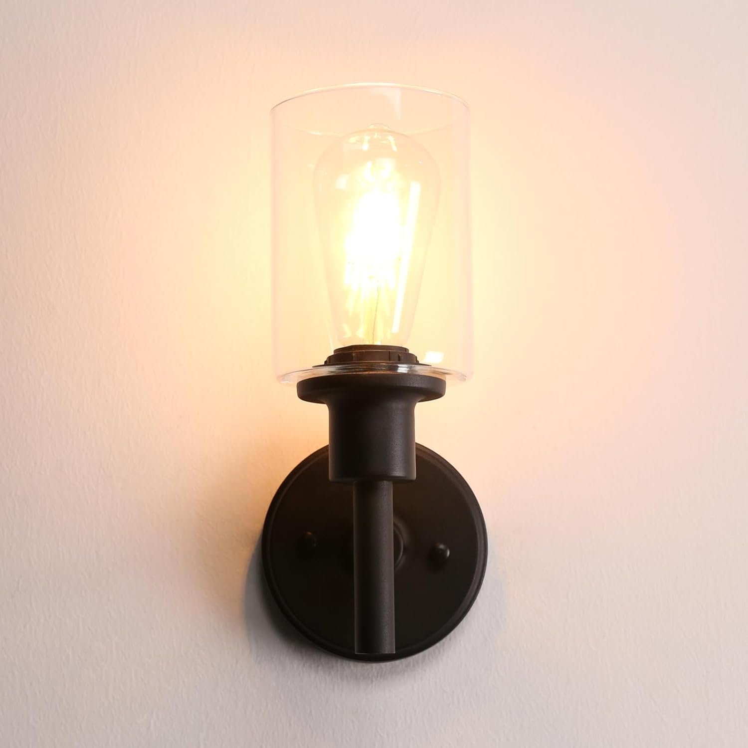 Retro Style Wall Lights Industrial Cylindrical Glass Lampshade Single Head Vintage Wall Sconces Indoor Light for Loft Bar Kitchen Lamp Bedroom Vanity Mirror