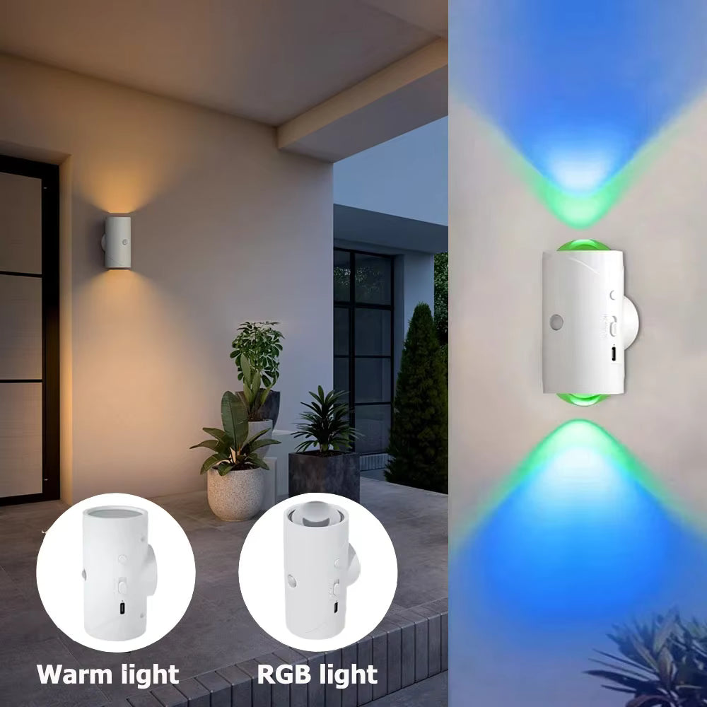 Motion Sensor Night Light, Multi-Color Gradient Rechargeable Wall Lamp with Magnetic Base, Dimmable Auto/Continuous Mode, Wireless LED Light for Bedroom, Hallway, Stairs